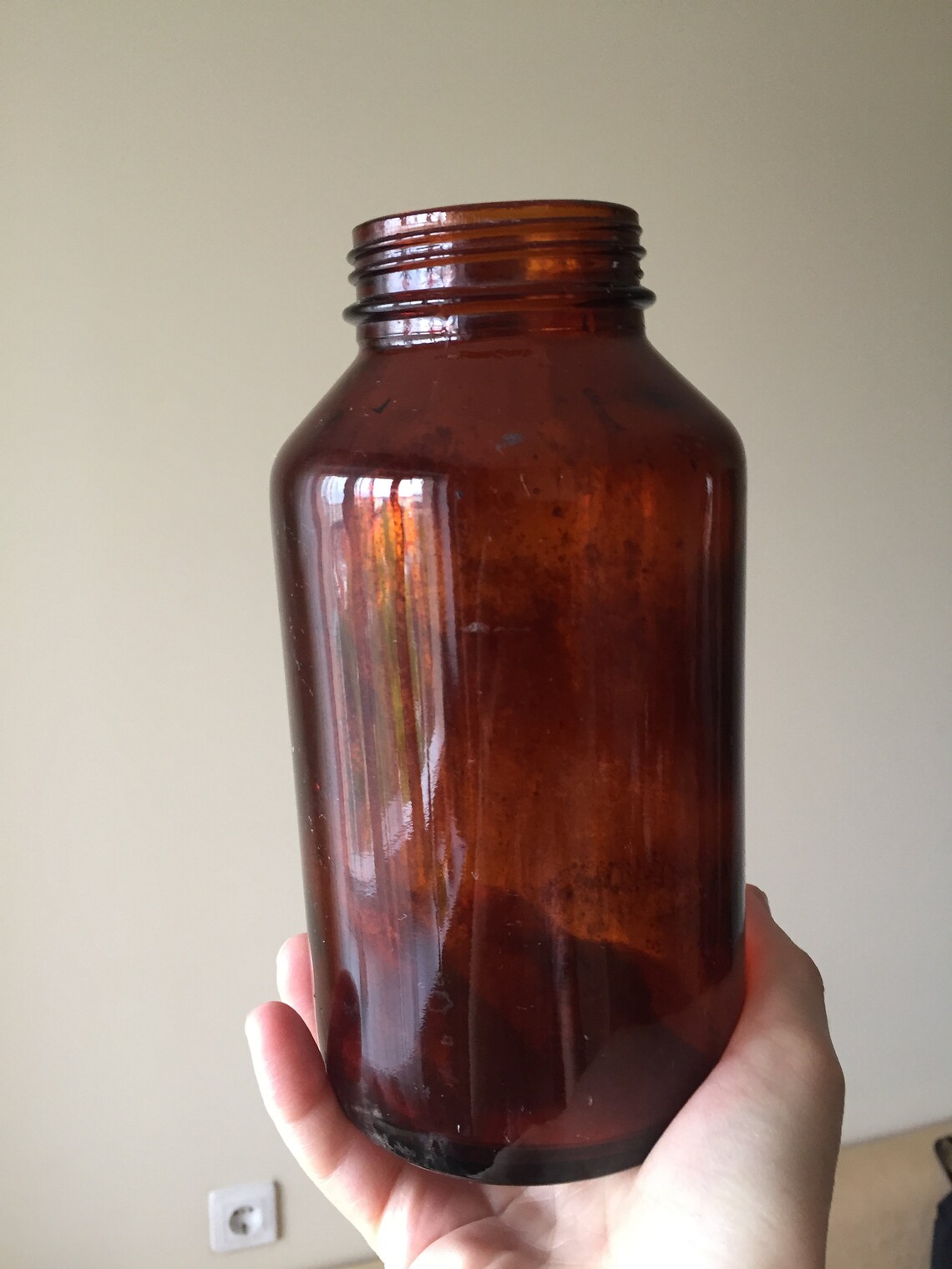 Vintage brown glass jar for chemicals. Etsy