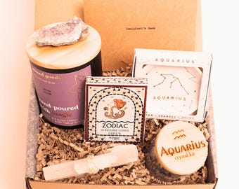 Aquarius Birthday Gift Set - Astrology Candle Set, Home Decor & Present for Aquarius Lovers, Unique Zodiac Gifts