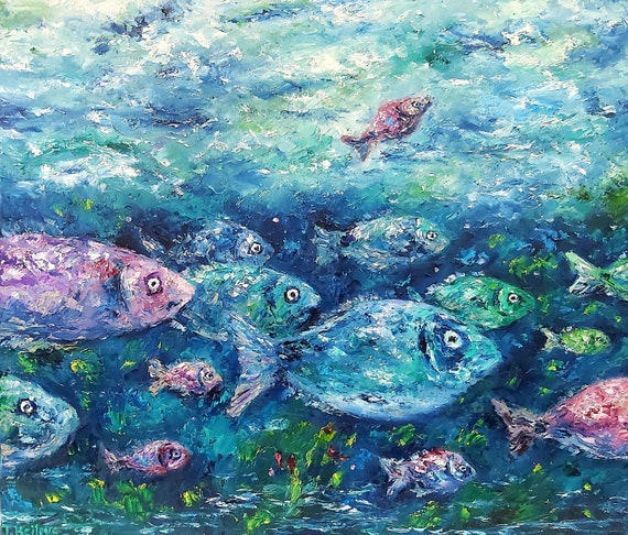 抽象的な魚の油彩画タナゴ 抽象魚の油彩画タナゴ 抽象的な魚の油彩画タナゴ 上野山 清貢 『魚