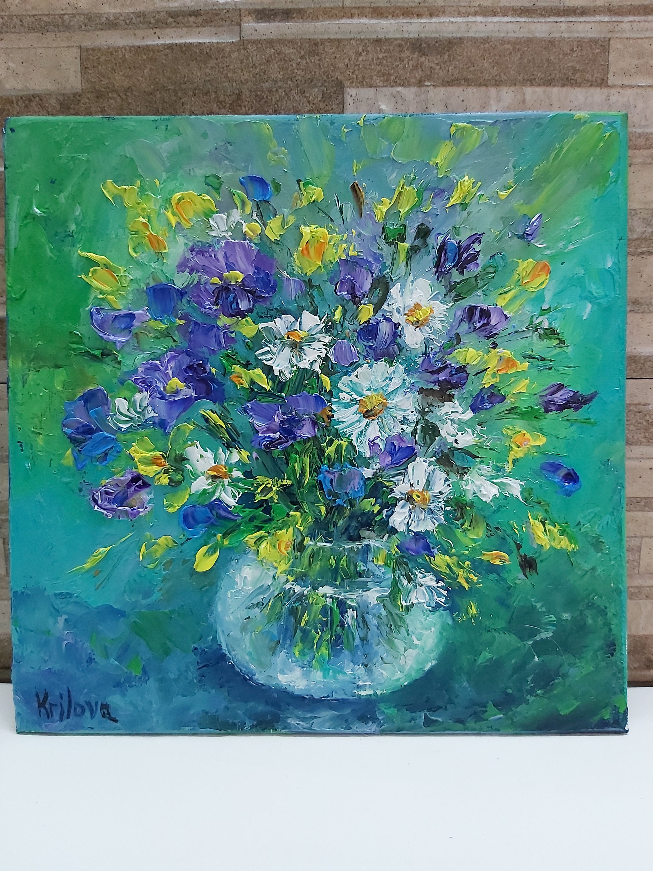 Mini Painting Blue Abstract Flowers Original Oil Painting Impasto Small ...