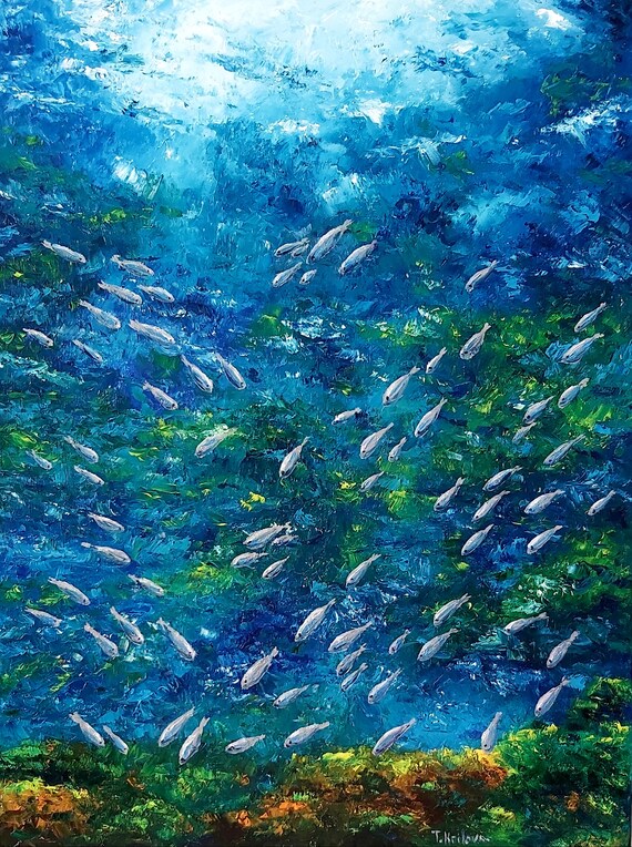 画家 油絵 水中 絵画 油絵 青い海のエーゲ海 ミコノス島 滝川英彦 海