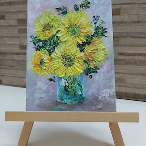 Flowers painting oil on canvas Wall Decor Small Painting Impasto Oil Painting Vase with sunflowers Bouquet of flowers Sunflower Painting