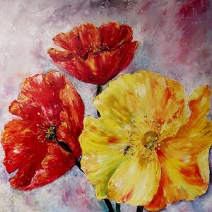 Flowers painting on canvas.Red Poppies Painting Flowers Art Impasto Painting Original Artwork Floral Original Painting Poppy Wall Decor Oil