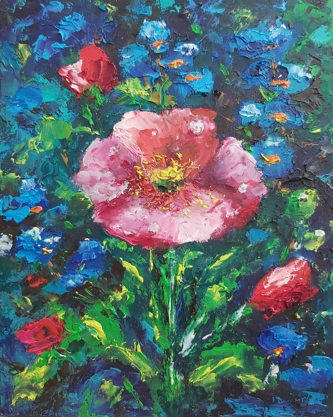 Flowers Painting Oil on Canvas Original Painting Flowers Abstract Artwork Small Painting Impasto