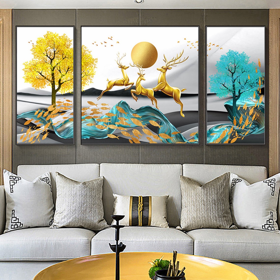 Set of 3 Deer Art of Prints Deer Wall Art Abstract Gallery Etsy
