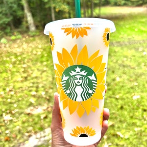 Sunflower Starbucks Reusable Cold Cup, Sunflower Cup, Personalized Sunflower Cup, Custom Sunflower Cup