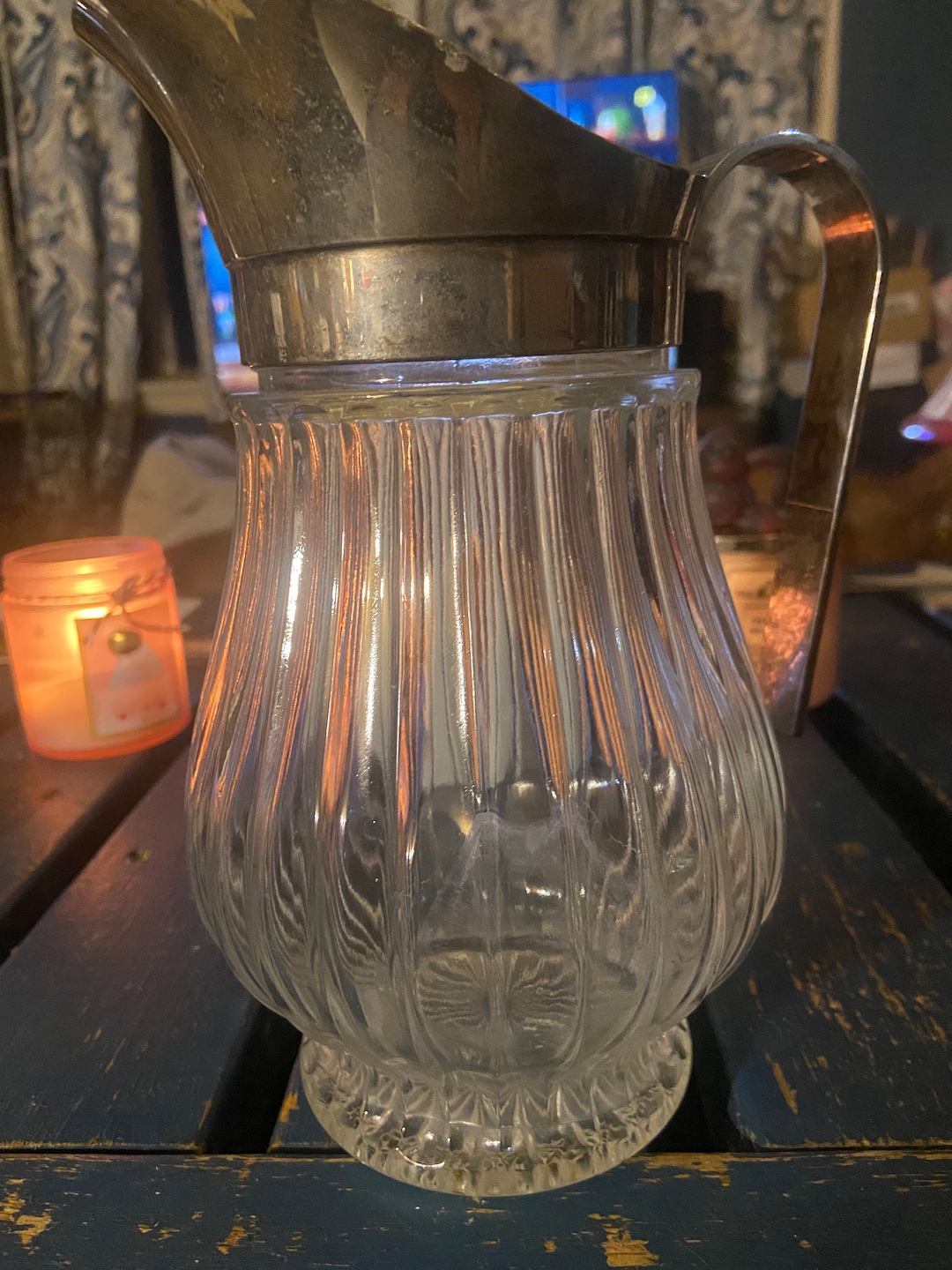 Vintage Godinger Silver Plate Lead Crystal Water Pitcher Ice Etsy