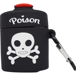 Housse noire pour AirPod poison tête de mort et os avec porte-clés pour la décoration