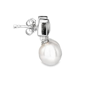 White Gold Red Garnet And Pearl Dangling Earrings by GEMWORLD LTD