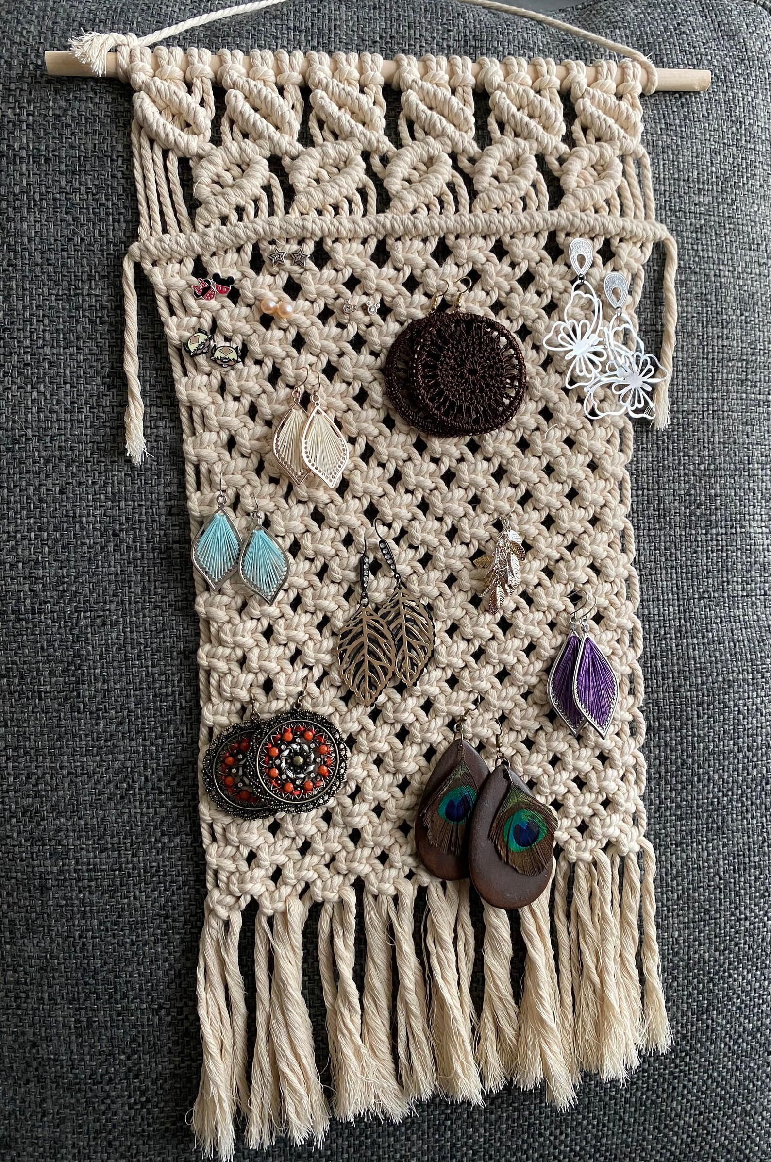 Macrame Earring Holder Jewelry Organizer Boho Wall Hanging Etsy