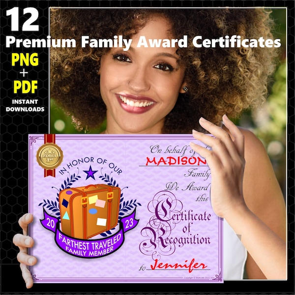 Family Award Certificates Etsy