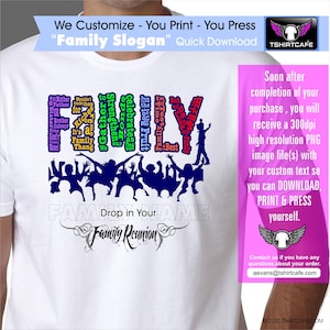 U-Print/U-Press Family Slogan Family Reunion image PNG haute résolution. Imprimez votre propre transfert personnalisé avec nom de famille, ville / état et date. image 1
