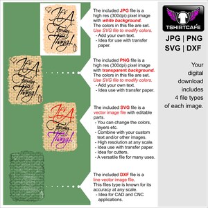May include: It's a Family Thing!  A digital download includes four file types: JPG, PNG, SVG, and DXF.  The JPG file is a high-resolution image with a white background. The PNG file is a high-resolution image with a transparent background. The SVG file is a vector image file with editable parts. The DXF file is a line vector image file.