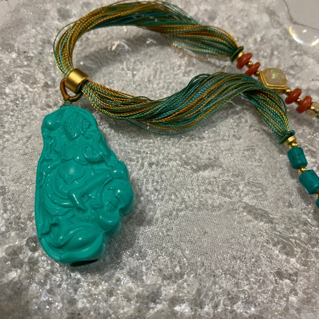 Kwan Yin Buddha Avalokitesvara Necklace Quan Yin Turquoise Carving