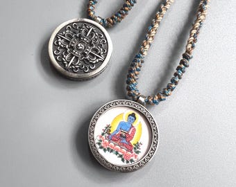 Medicine Buddha Copper Pendant Necklace, Tibetan Amulet