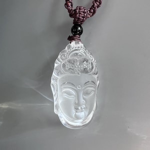 Guanyin, Kuan Yin, Kwan Yin Healing Tibet Tibetan Buddhism Buddhist Buddha Head Pendant Clear Crystal Quartz Carving Necklace Birthday Gifts