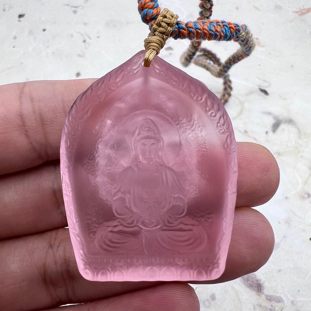 Kwan Yin Buddha Pendant Necklace Quan Yin Necklace Glass Carving