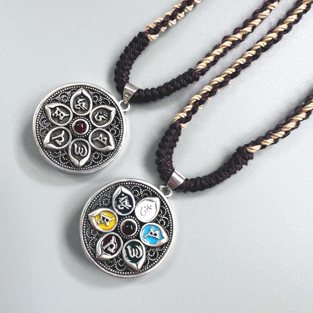 Hum Pendant Enamel Om Mani Padme Hum Pendant: Stainless Steel Healing Buddha ...