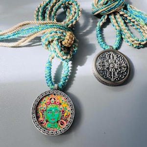 GREEN TARA Tibet Tibetan Buddhism Buddhist Necklace Buddha Pendant Printed Thangka Necklace Gift for Family Gift for Her Personal Gifts