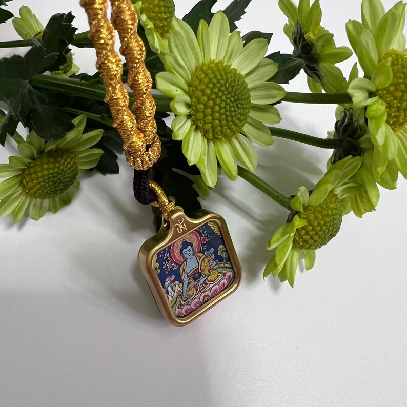 Medicine Buddha Pendant Necklace: Stainless Steel Thangka image 13