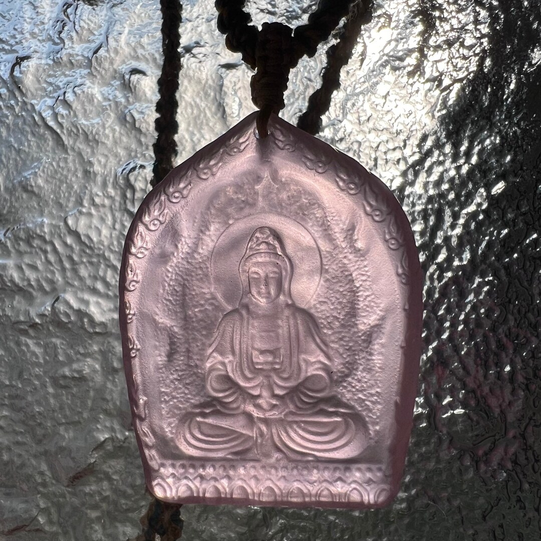 Kwan Yin Buddha Pendant Necklace Quan Yin Necklace Glass Carving