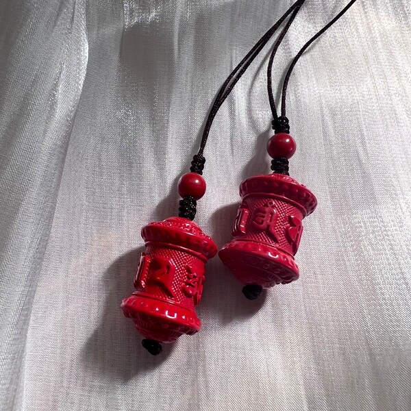 Prayer wheel Hanging Decoration, Bodhisattva Decoration, Six-character Mantra Cinnabar Lucky Ornament,  Energy Ornament, FengShui Ornament