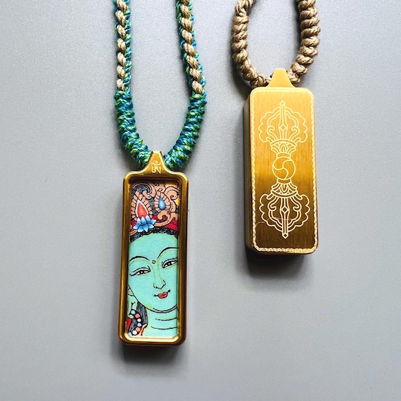 Green Tara Thangka Pendant: Tibetan Buddhist Titanium Steel