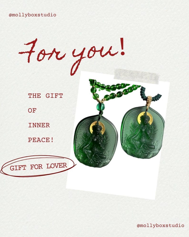 Green Tara Glass Pendant Necklace - Tibetan Buddhist Amulet Gift for Mom image 12
