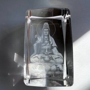 Guanyin,Kuan Yin ,Kwan Yin Healing Bodhisattva 3d illusion engraving Glass Statue Tibetan Buddhism Buddhist Artwork Buddha Statue Indoor