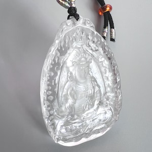 Guanyin, Kuan Yin, Quan Yin, Kwan Yin Healing Buddha Pendant Clear Crystal Quartz Carving Bodhisattva Necklace Gift Idea for Her