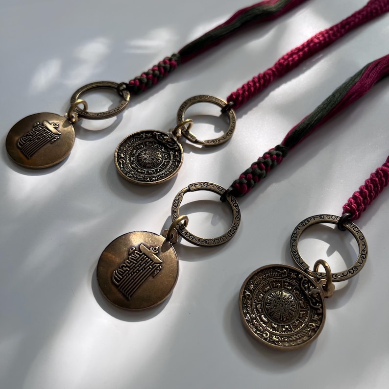 Talismán tibetano de protección, amuleto de los ocho trigramas, colgante de cobre del zodíaco chino Feng Shui, llavero con mantra, llaveros de la suerte, regalos para amigos. imagen 11