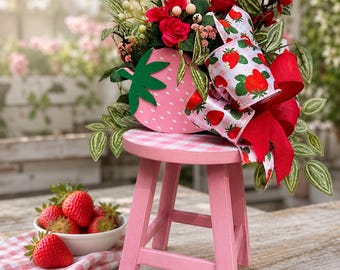 Strawberry Centerpiece With Pink Gingham Riser