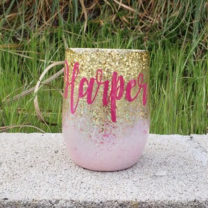 Pink Gold Glitter Custom Wine Tumbler