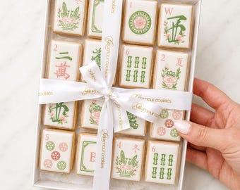Mahjong game tile cookie gift box/ Pink floral/ kosher