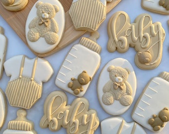 2 Dozen/Neutral Baby Cookies/kosher cookies/baby shower cookies/teddy cookies