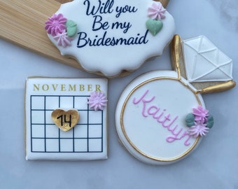 Bridesmaids proposal cookies /kosher cookies/pink flowers/Printed bridesmaid cookie box/ bridesmaids cookies