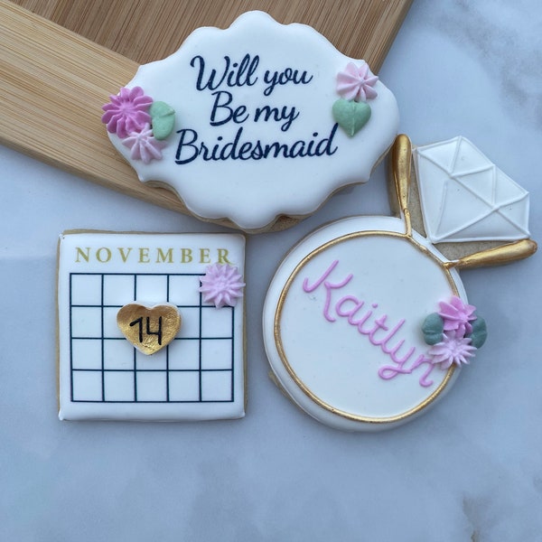 Bridesmaids proposal cookies /kosher cookies/pink flowers/Printed bridesmaid cookie box/ bridesmaids cookies