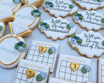 Bridesmaids proposal cookies /kosher cookies/blue flowers/Printed bridesmaid cookies/ bridesmaids cookies/ order minimum 6 cookies