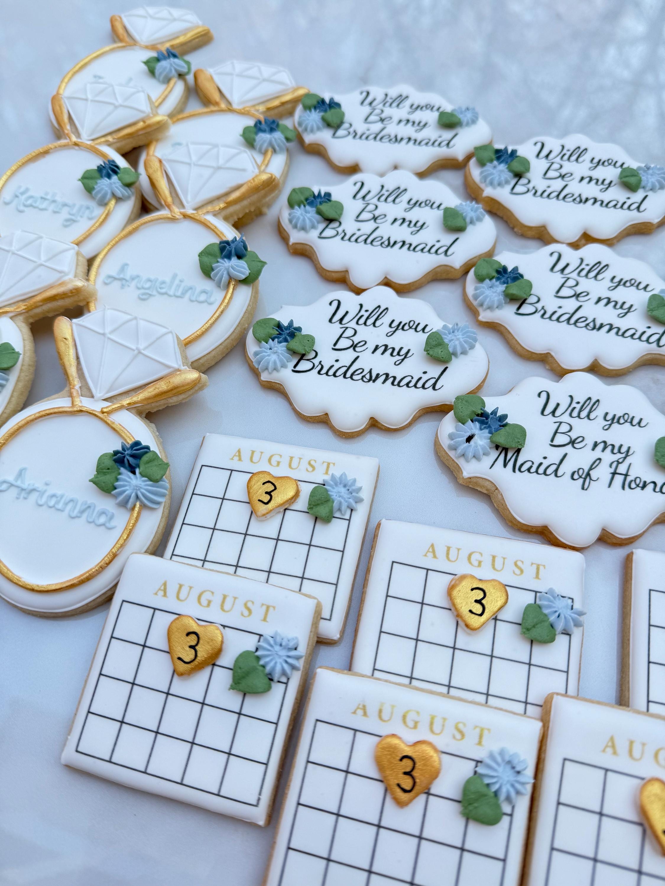 Bridesmaid Proposal Cookies: Blue Floral, Kosher (Minimum 6)