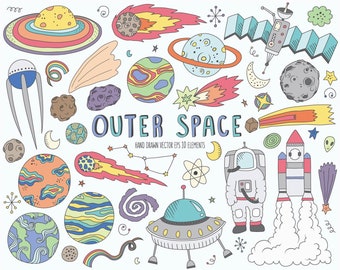 53 Outer Space bundle, Celestial clipart, Astronaut clipart, Planet clipart, Rocket clipart, Spaceship clipart