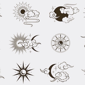 15 Moon-Sun-cloud svg bundle, Moon clipart, Celestial clipart