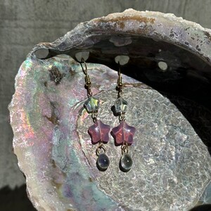 Starry Drop Earrings | Handmade 18k Gold Dangle Pink Star Earrings