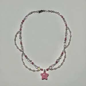 Starkissed Night Necklace | Handmade Statement Pink Star Beaded Necklace