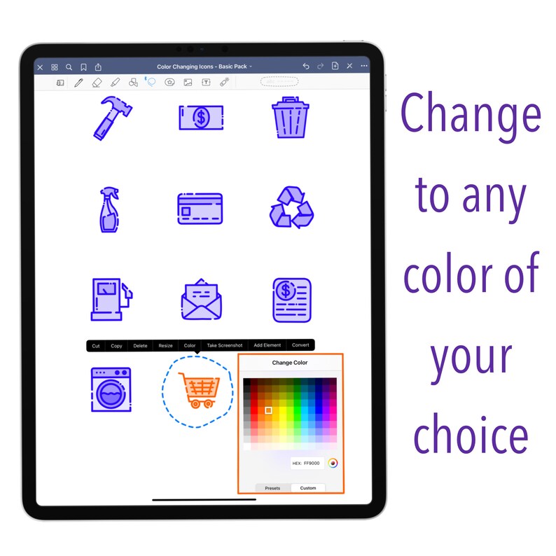 Color Changing Icons the Basic Pack Instant Download for Etsy