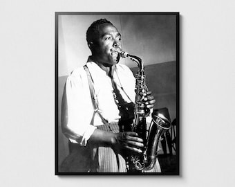 Charlie Parker Schwarz-Weiß-Poster, Jazz-Legenden Wandkunst, Für Musikliebhaber