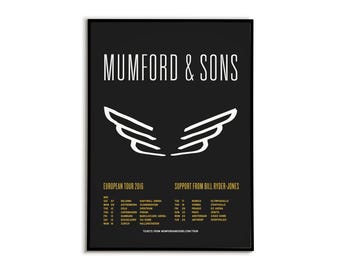 Plakat z trasy koncertowej Mumford & Sons, plakaty indie rockowe, dekoracje ścienne z muzyką