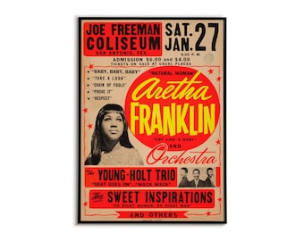 Retro Aretha Franklin concert poster, Aretha Franklin vintage jazz art print, Queen of Soul, Retro music wall art