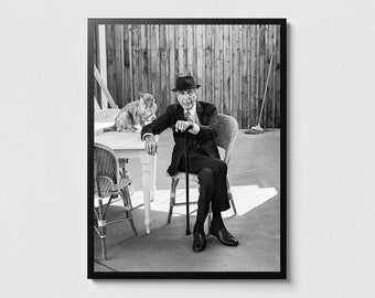 Póster con retrato de Leonard Cohen, arte mural musical retro