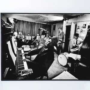 Each member of the ensemble is fully engaged, their passion for music evident in every note. This poster beautifully captures the energy and camaraderie of Monk's performances, making it a must-have for jazz aficionados and music lovers alike.