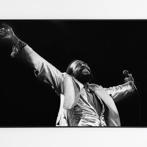 Marvin Gaye black&white poster, Greatest musicians wall art - 70s icons, Music poster